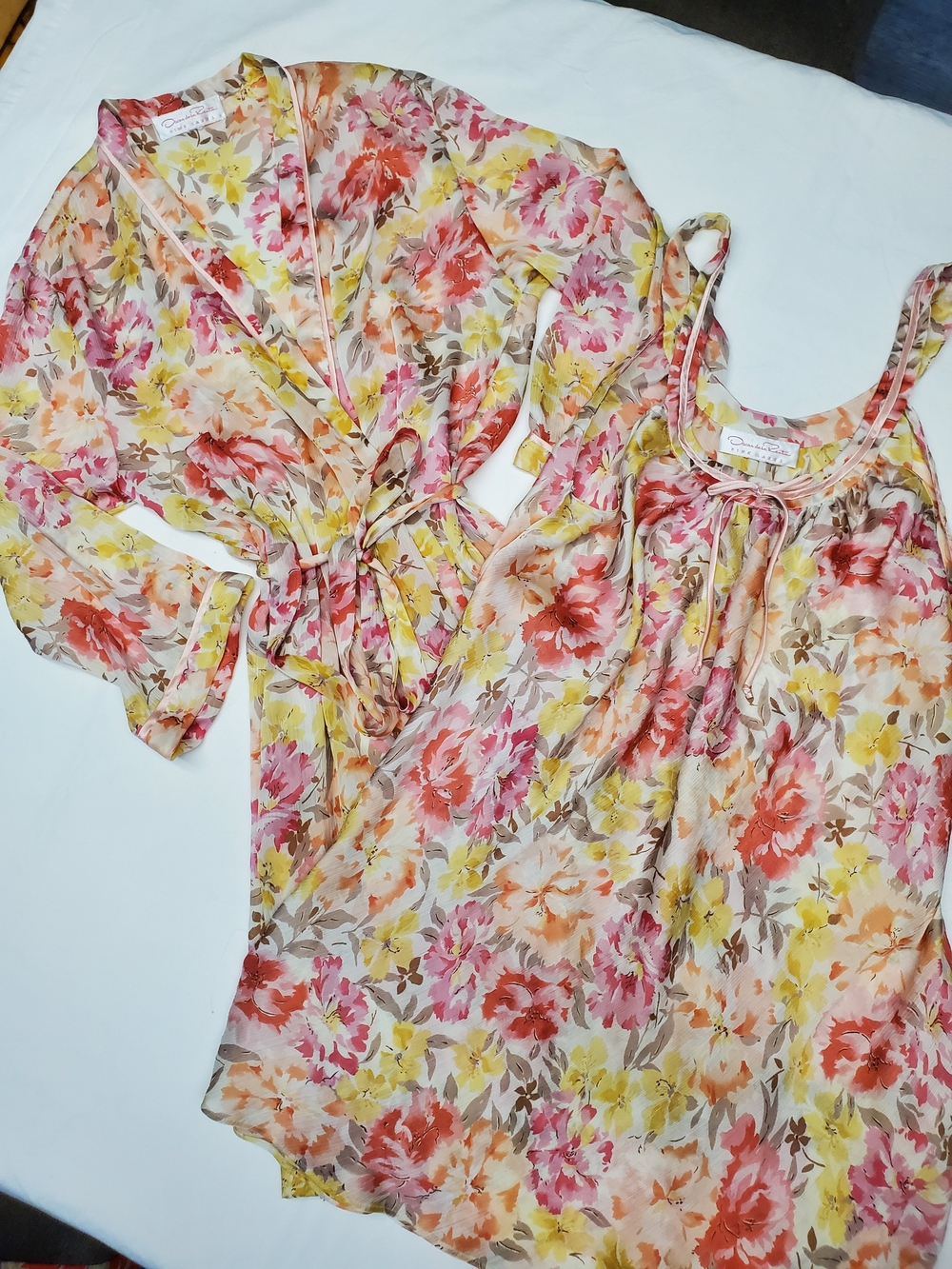 Oscar de la Renta Pink Label Floral Robe Set Cami 2 Piece Lingerie Lounge